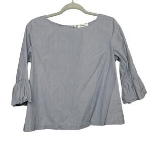 Madewell Navy Blue Striped Ruffle Sleeve Top Size M